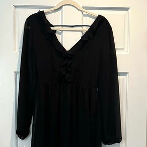 Express - Black Ruffle Chiffon Long Sleeve Mini Dress